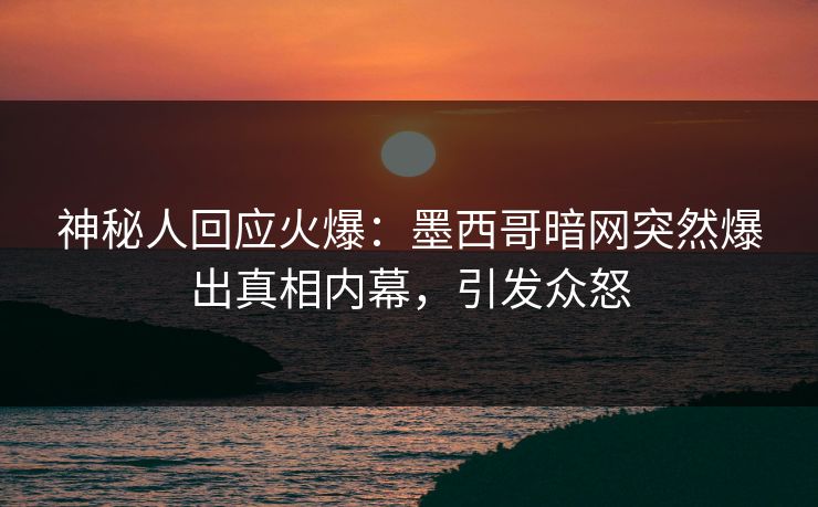 神秘人回应火爆：墨西哥暗网突然爆出真相内幕，引发众怒