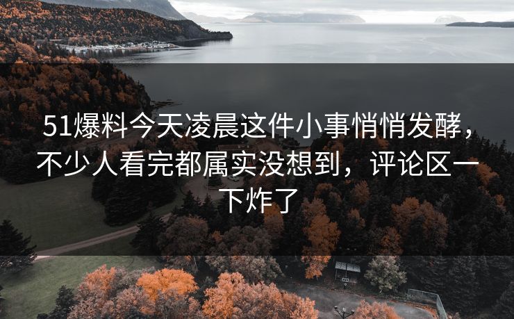 51爆料今天凌晨这件小事悄悄发酵，不少人看完都属实没想到，评论区一下炸了